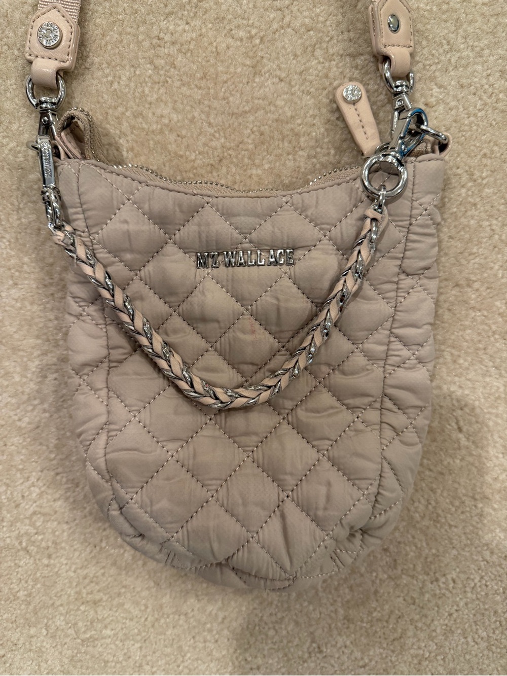 MZ Wallace Quilted Crossbody Bag in Taupe
